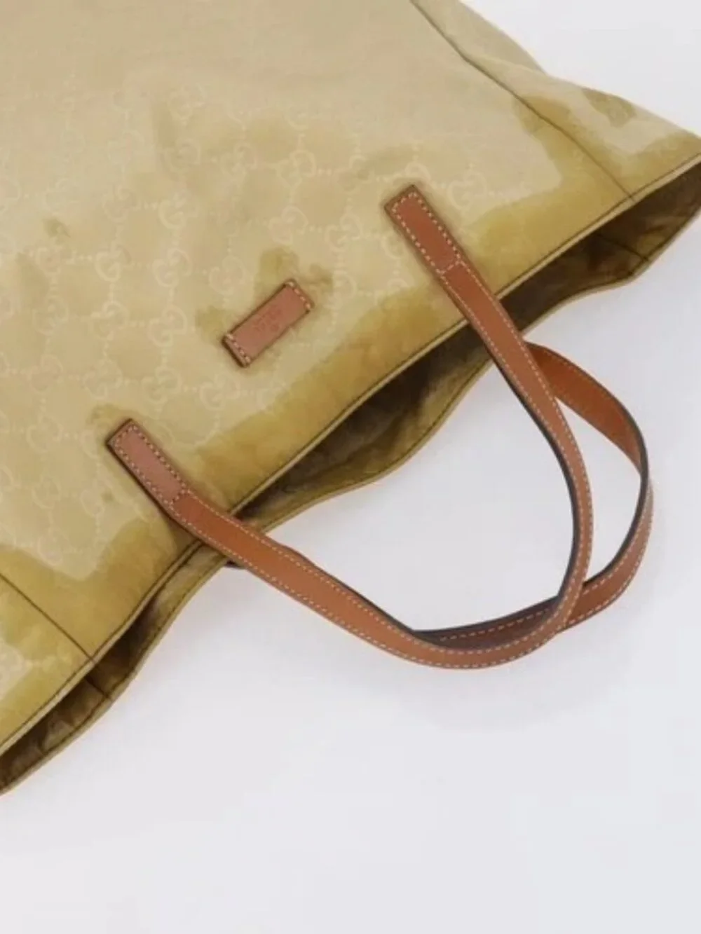 GUCCI GG Canvas Tote Bag Nylon Leather 2 Set Beige Auth 148483